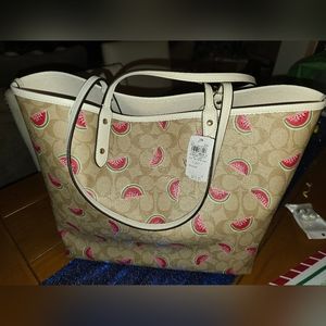 Coach Signature Watermelon Print Reversible Tote Sold Out NWT